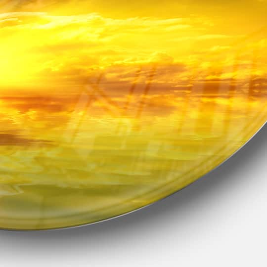 Designart - Red Dramatic Sky with Yellow Sun' Ultra Glossy Landscape Metal Circle Wall Art